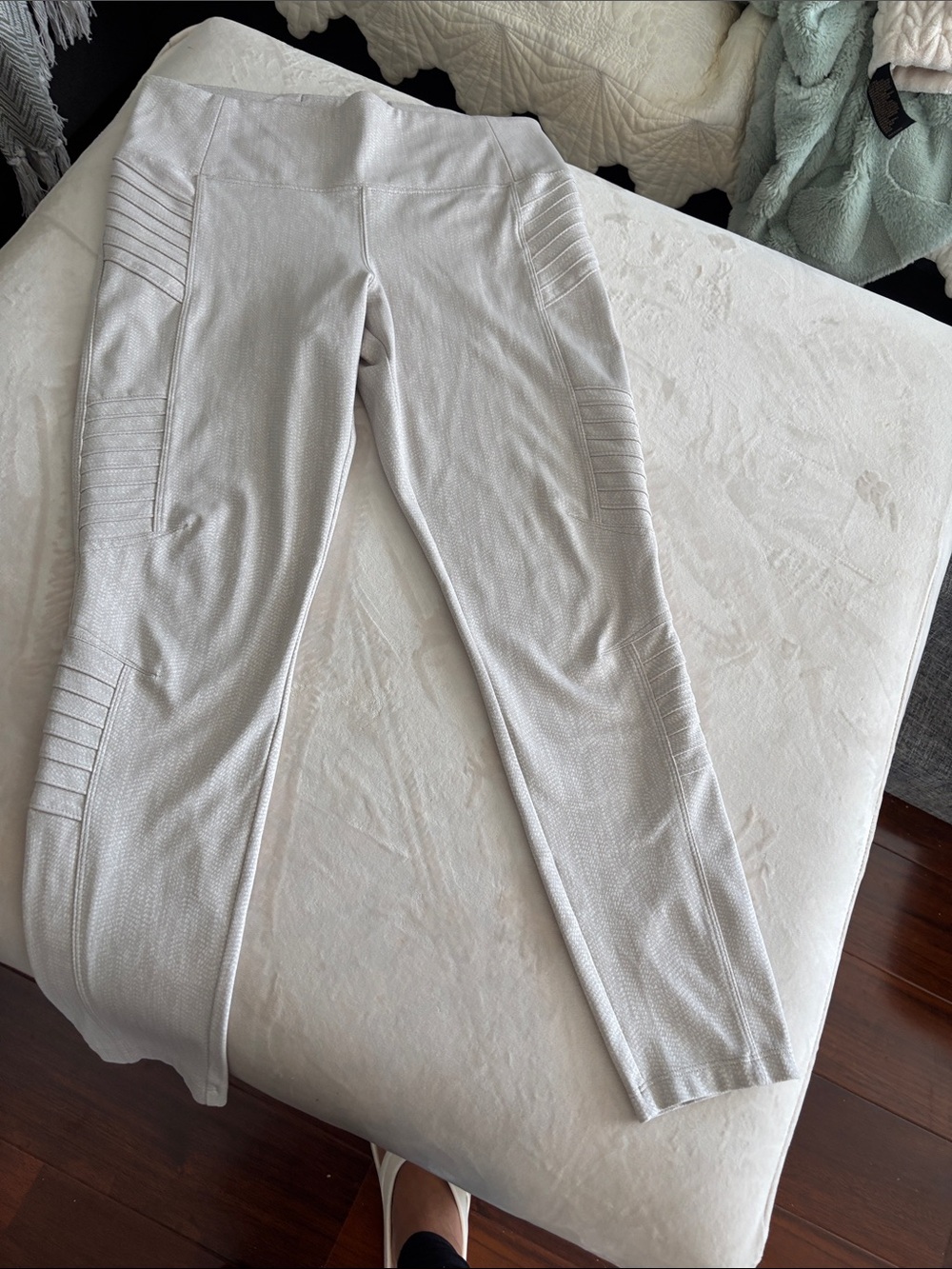Cream Textured Moto Leggings